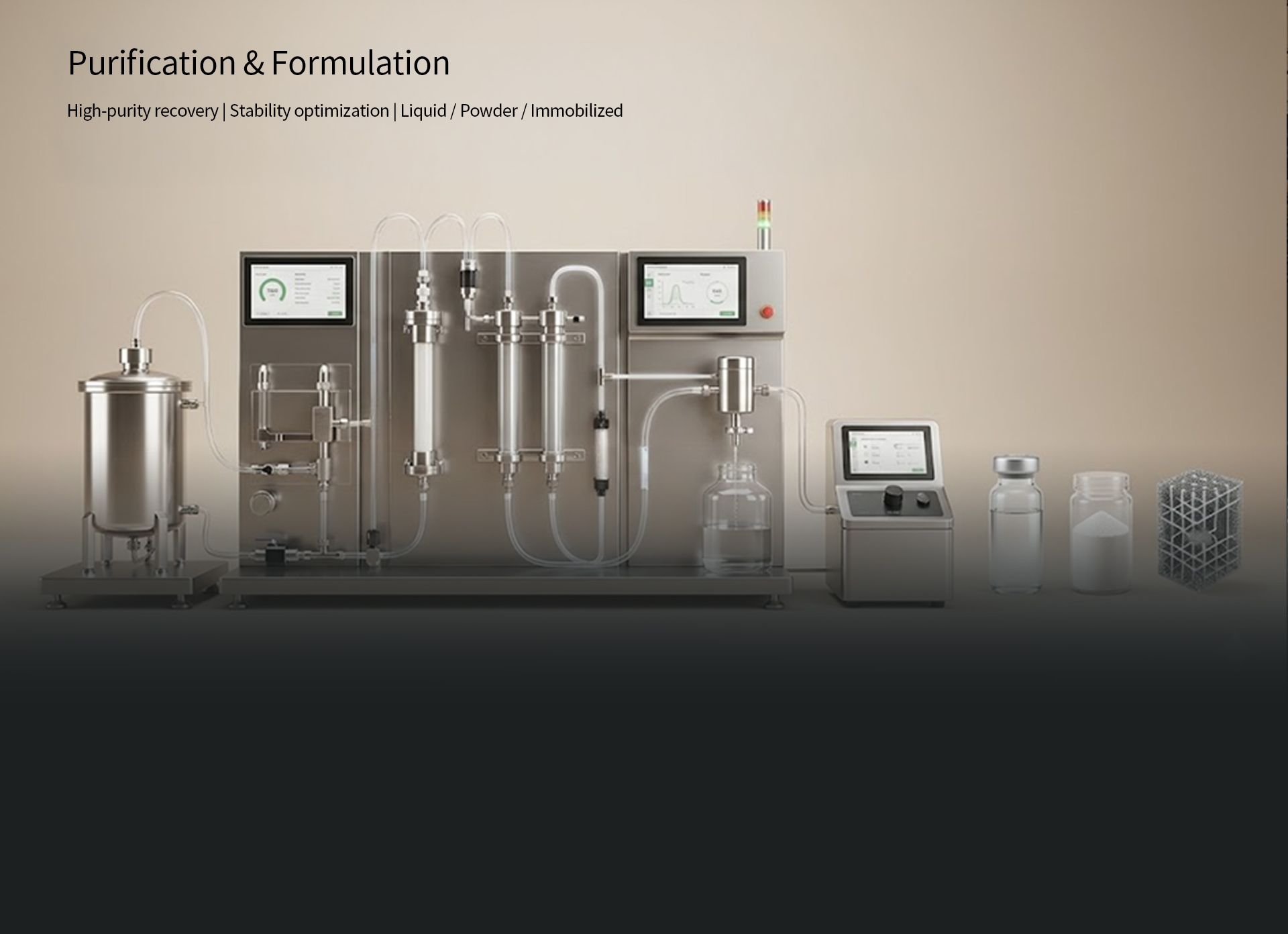 Purification & Formulation — High-purity recovery, stability optimization, liquid / powder / immobilized